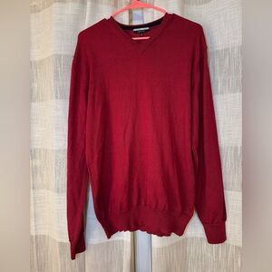 100% Merino Extrafine Wool Men’s Marco Fiori Classic Red V-Neck Sweater